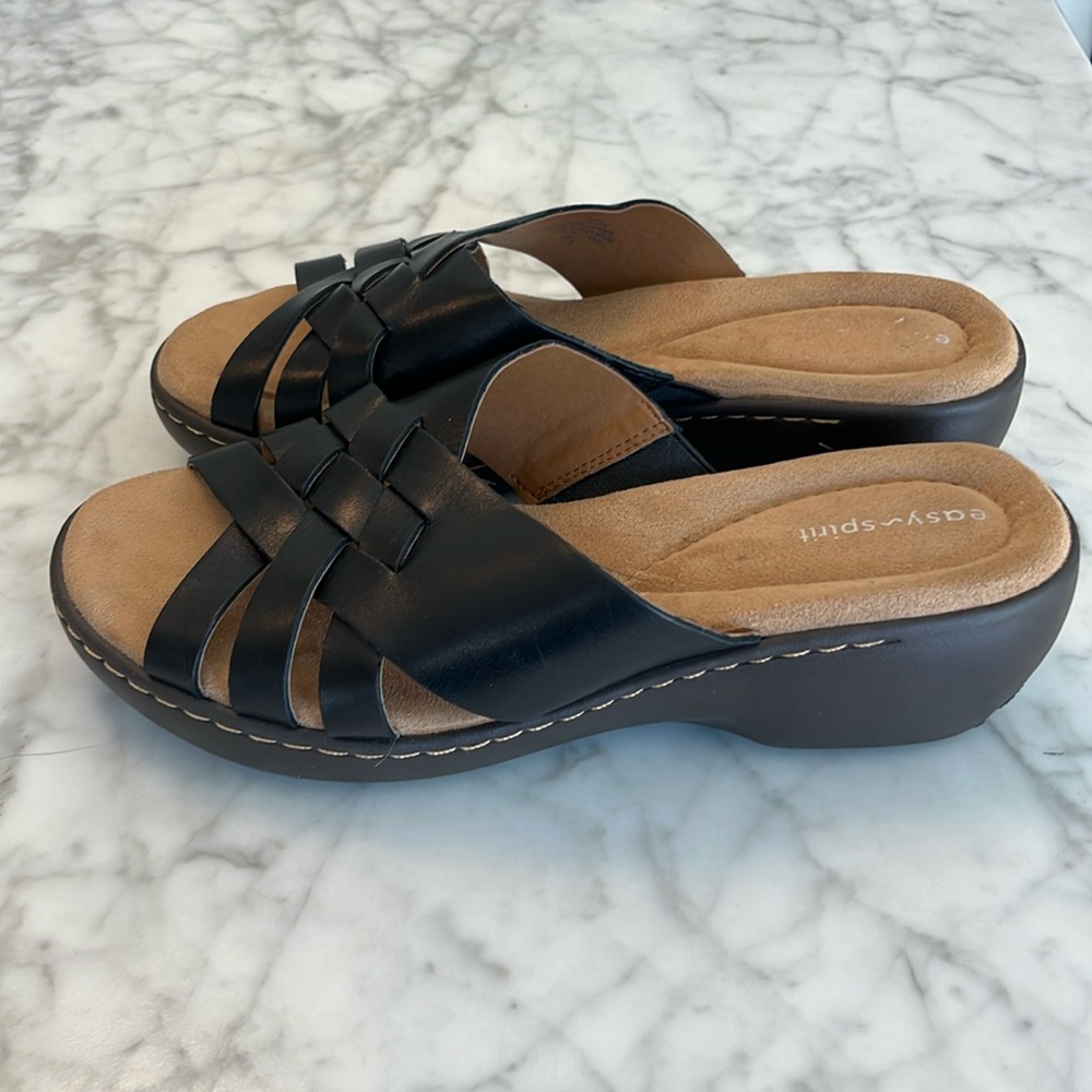 Easy Spirit Women's Leather Black Mules Size 8W